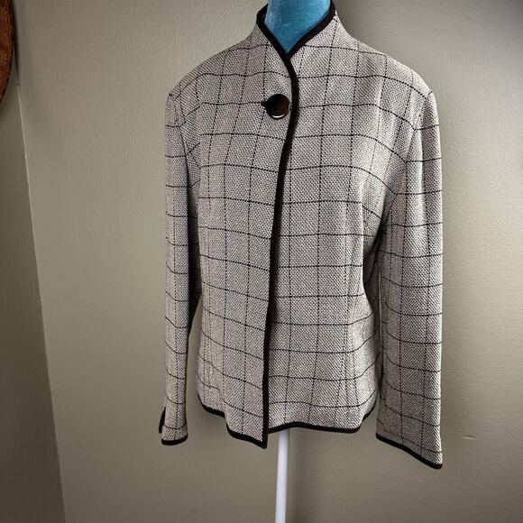 Katherine Kelly Women 14 coat Blazer One top button Beige Brown Wool Cotton - Picture 2 of 16